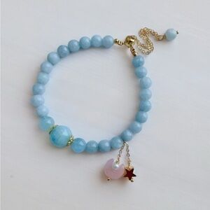 COPY - Natural Aquamarine ( March Birthstone)  & Rose Qua CARVING bracelet